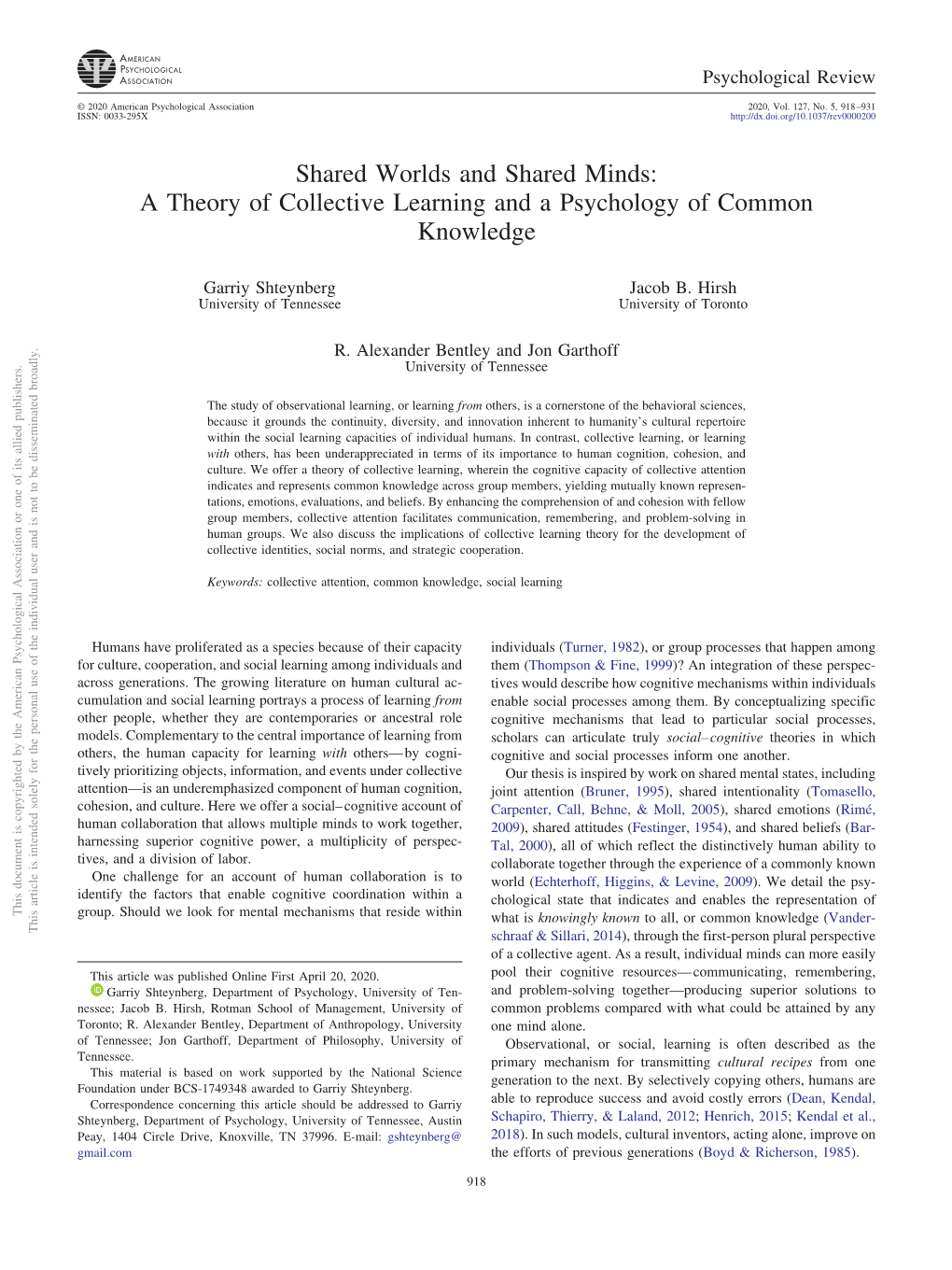 A Theory of Collective Learning and a Psychology of Common Knowledge