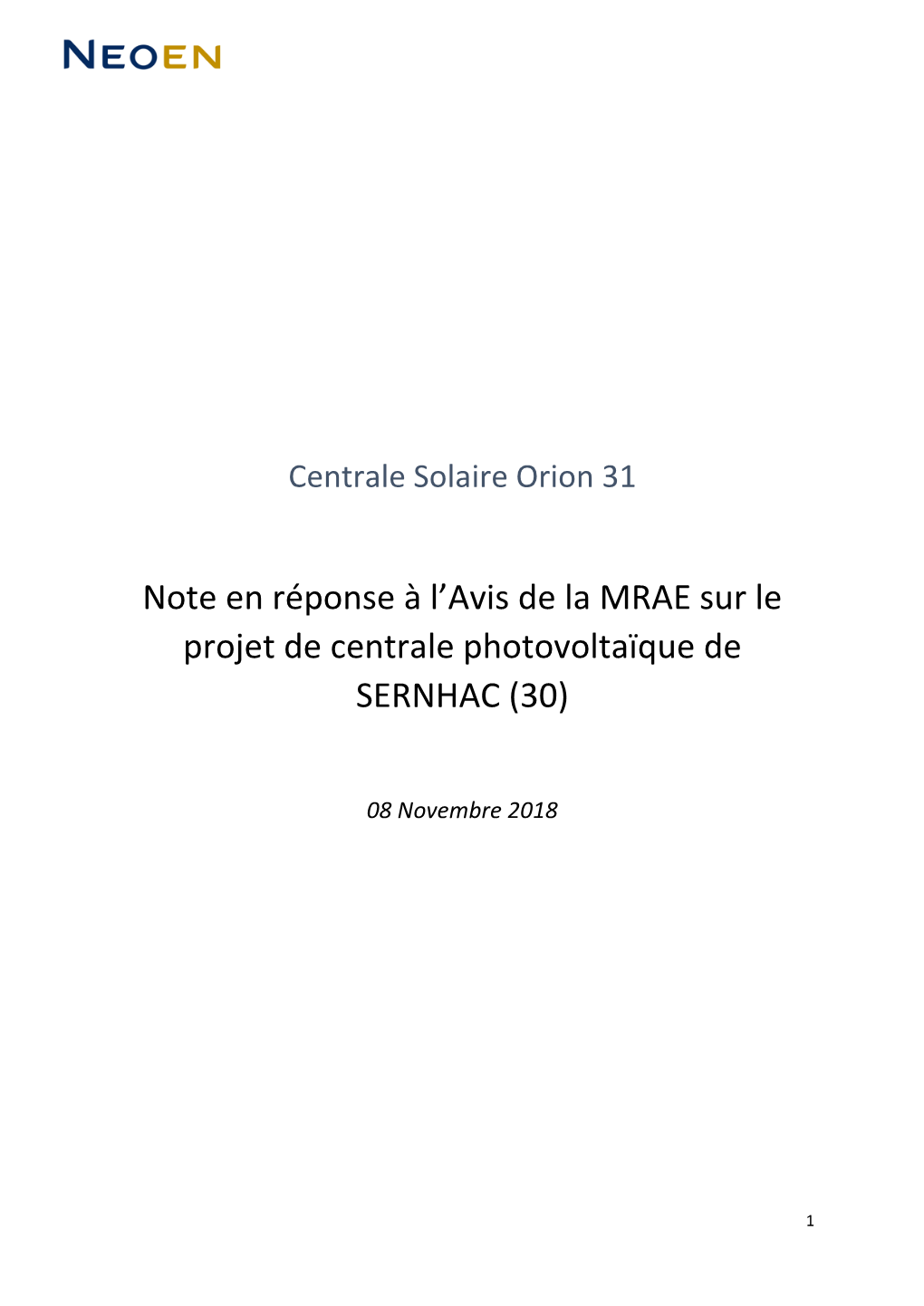 Note En Réponse À L'avis De La MRAE Sur Le Projet De Centrale Photovoltaïque De SERNHAC (30)