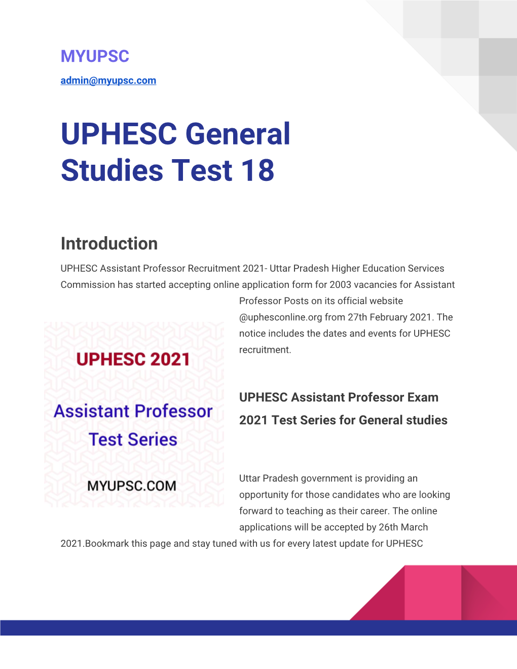 UPHESC General Studies Test 18