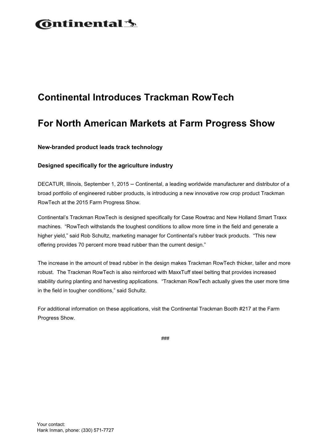 Continental Introduces Trackman Rowtech