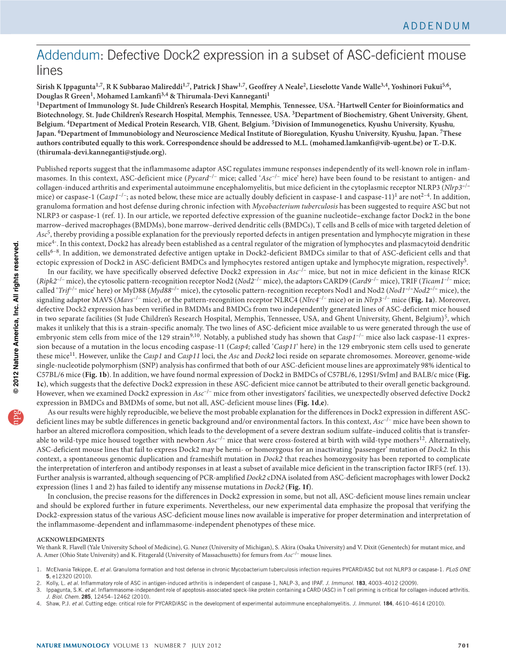 Defective Dock2 Expression in a Subset of ASC-Deficient Mouse Lines