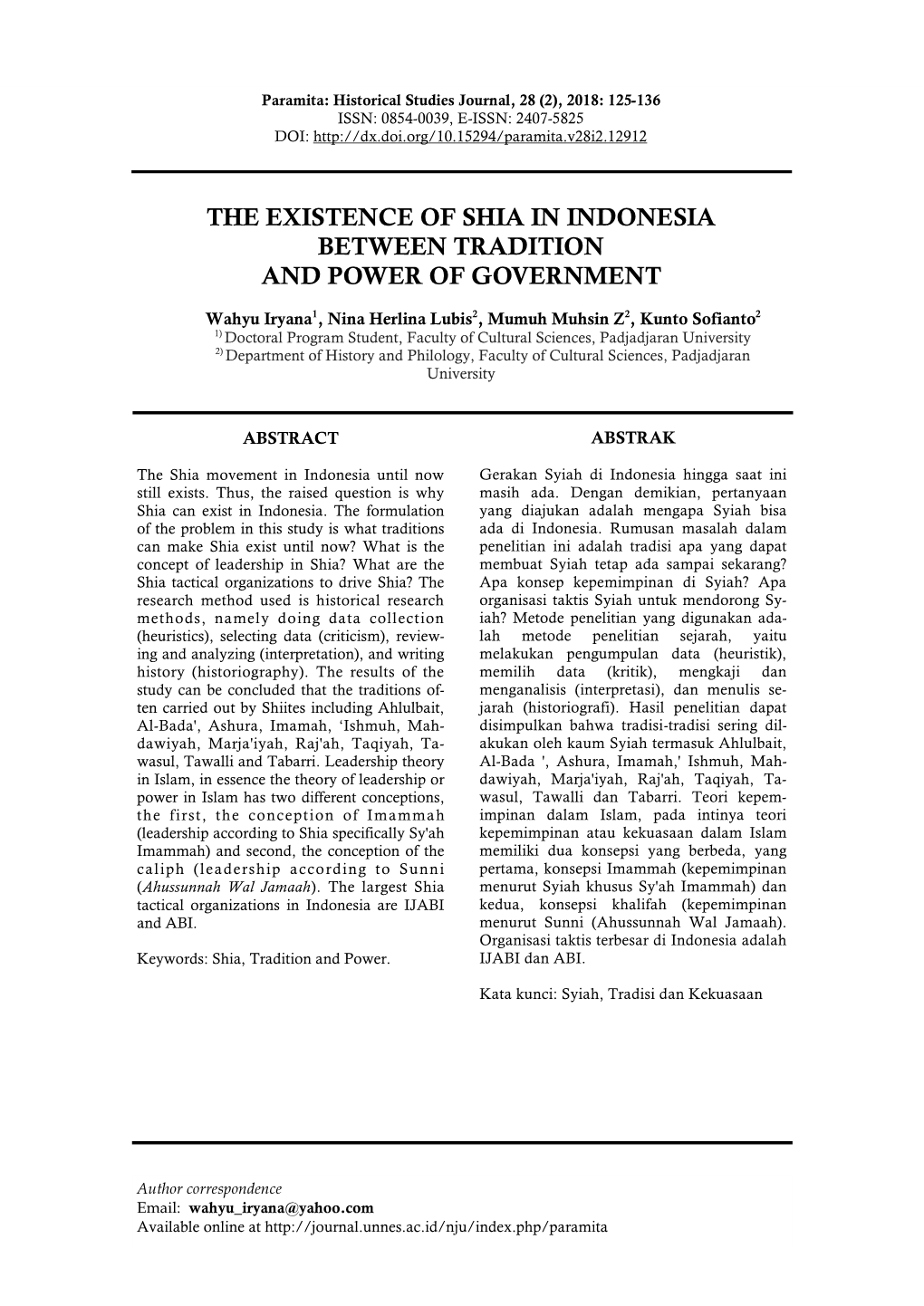 The Existence of Shia in Indonesia Between Tradition and Power of Government