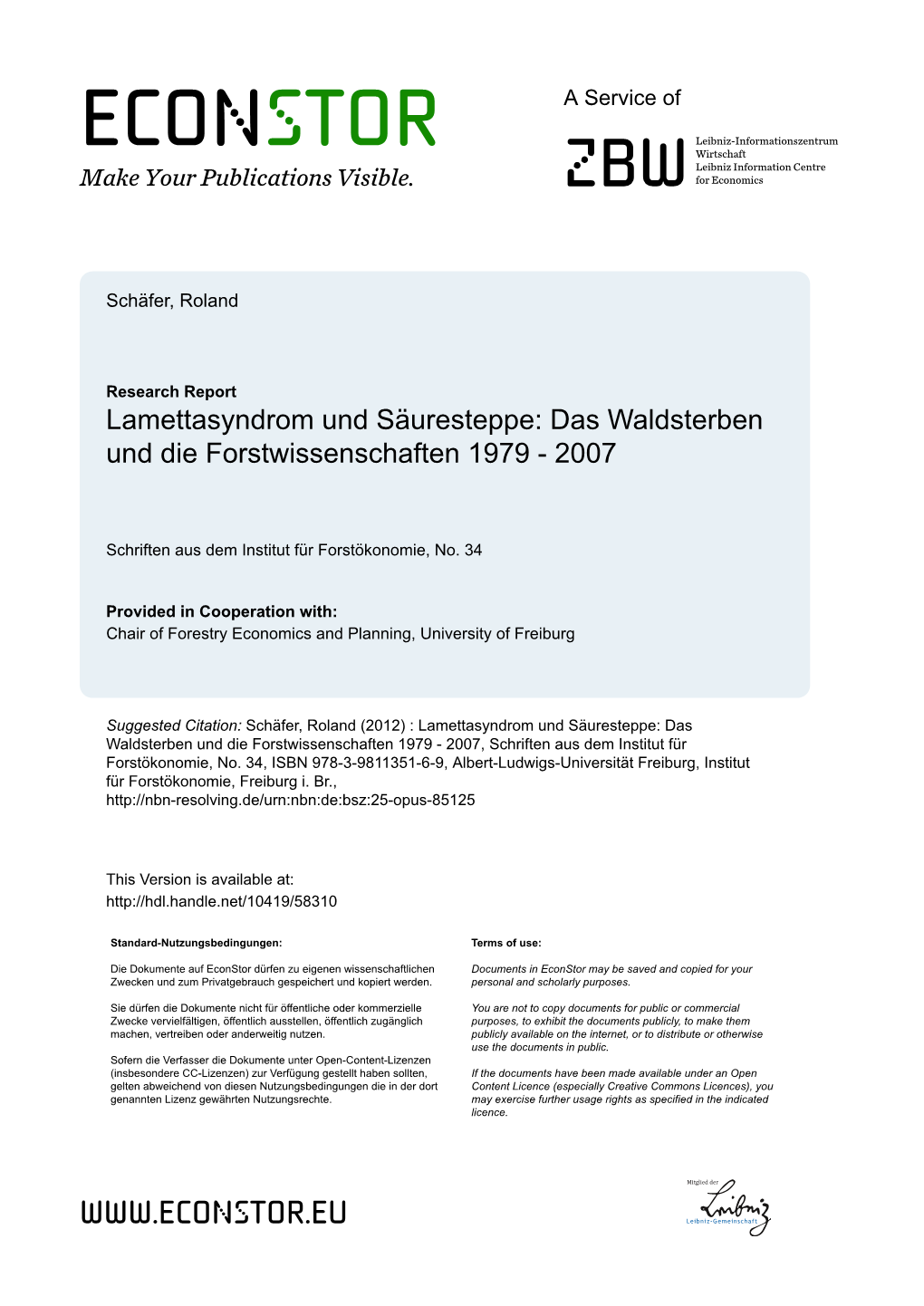 Das Waldsterben Und Die Forstwissenschaften 1979 - 2007