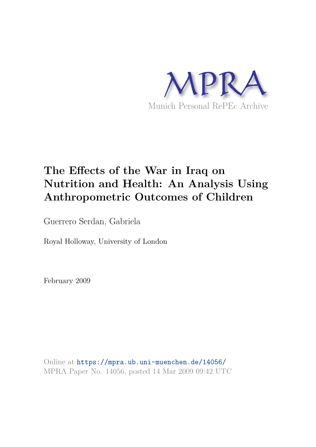 The Effects of the War in Iraq on Nutrition and Health: an Analysis Using Anthropometric Outcomes of Children