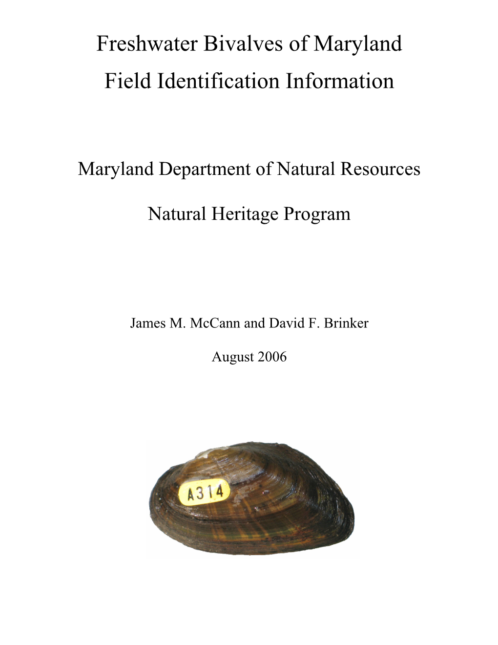 Freshwater Bivalves of Maryland Field Identification Information