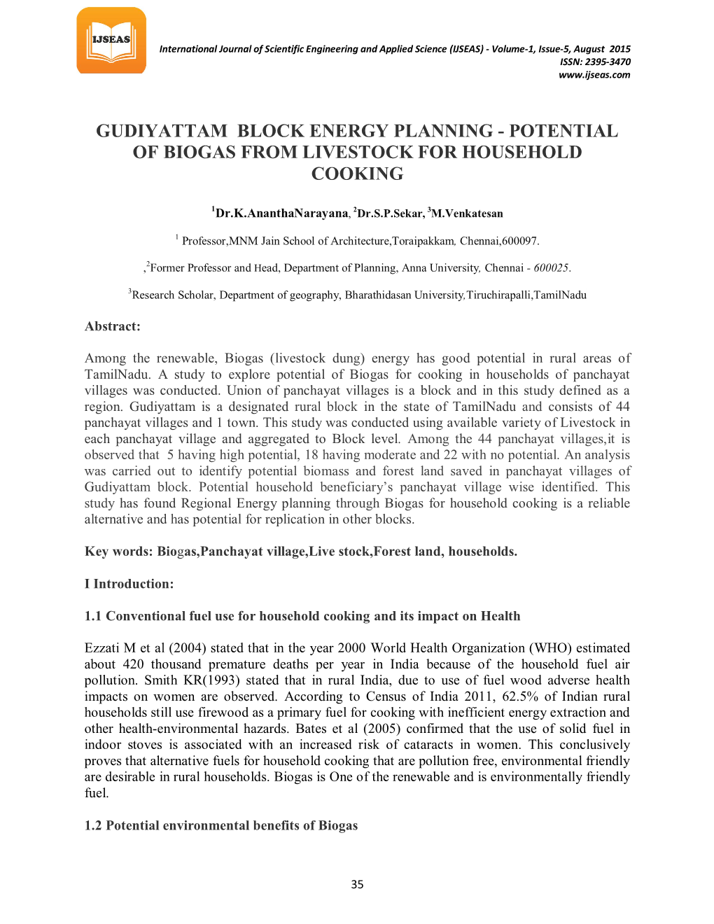 Gudiyattam Block Energy Planning – Potential of Biogas from Livestock