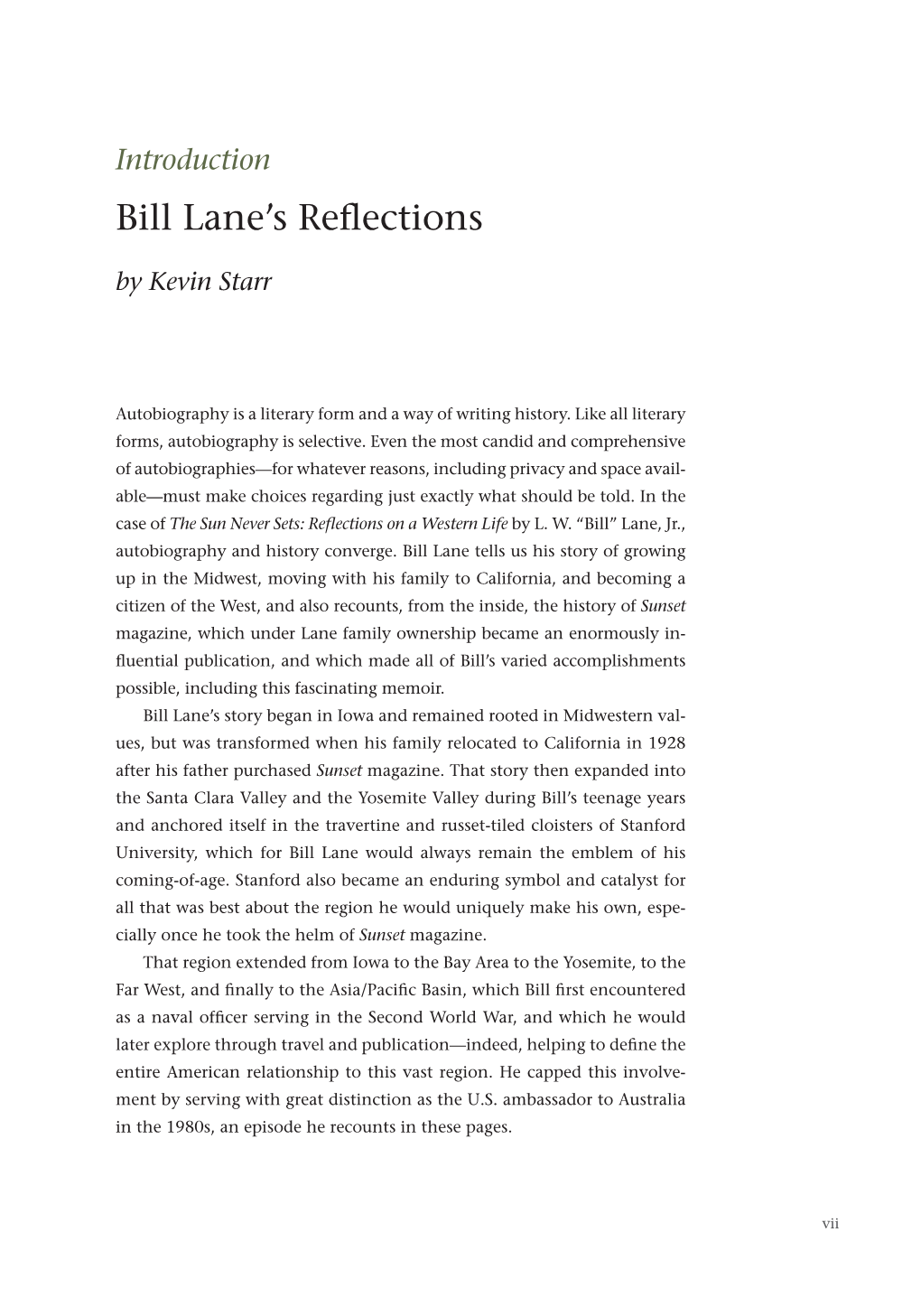 Bill Lane's Reflections