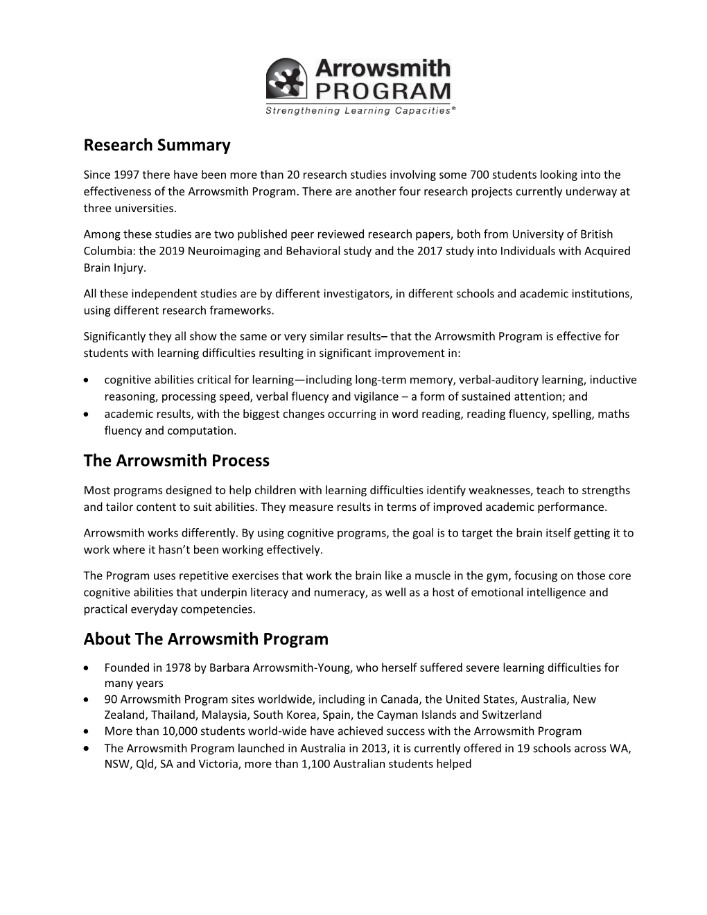Research Summary the Arrowsmith Process About