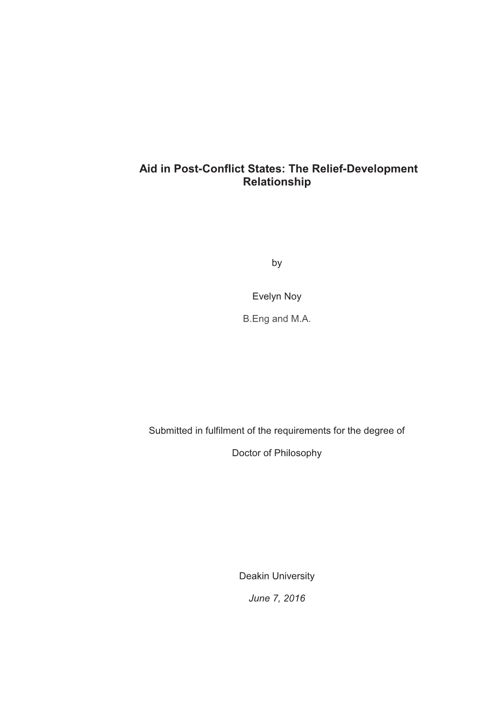 Lit Review: the Relief and Development Relationship