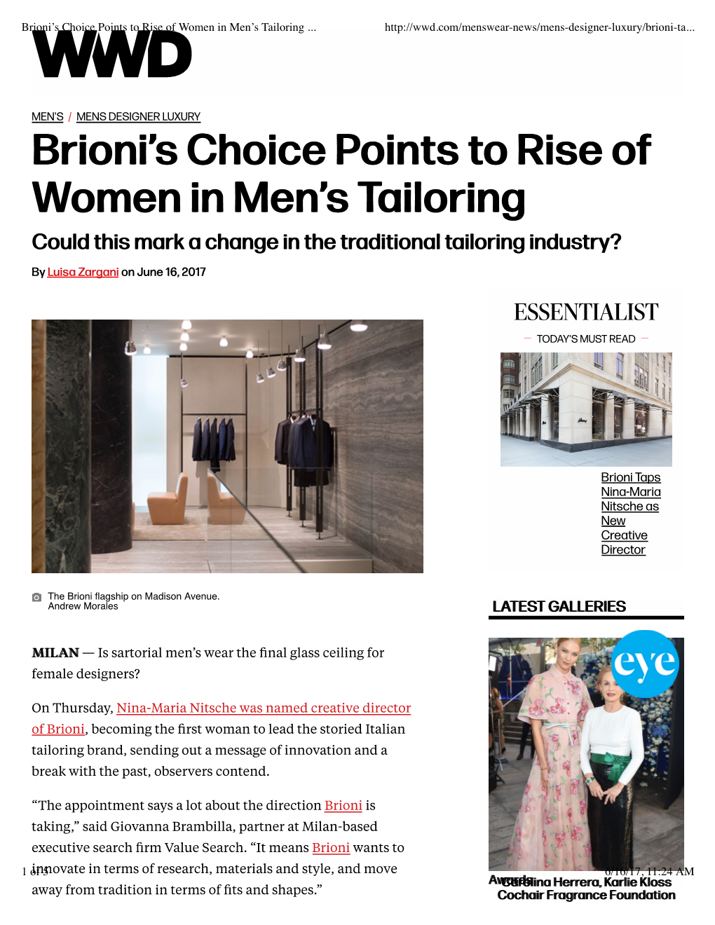 Brioni's Choice Points to Rise of Women in Men's Tailoring –