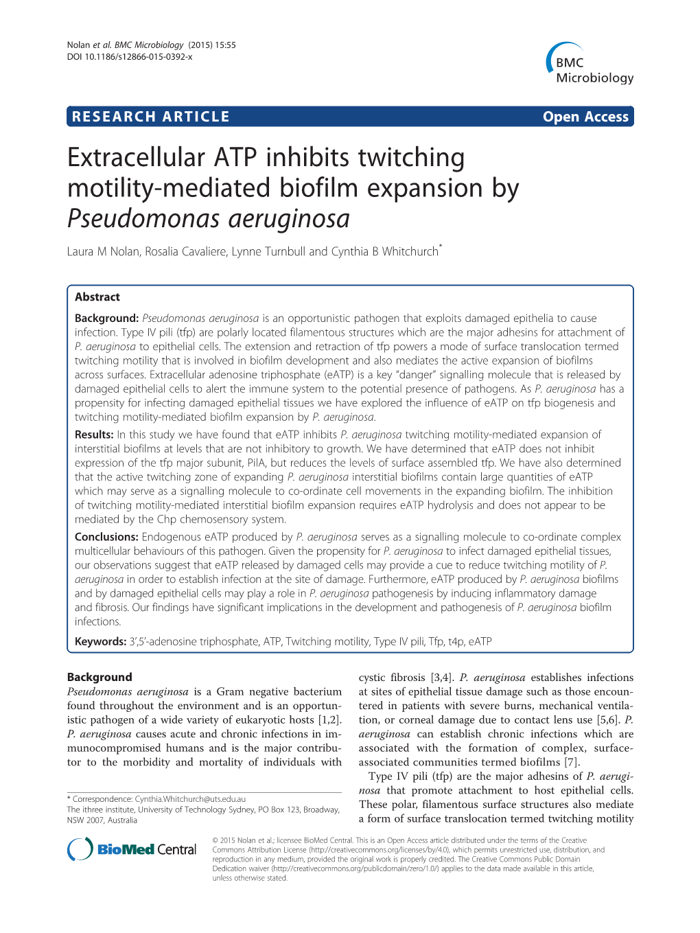 Extracellular ATP Inhibits Twitching Motility-Mediated Biofilm Expansion by Pseudomonas Aeruginosa