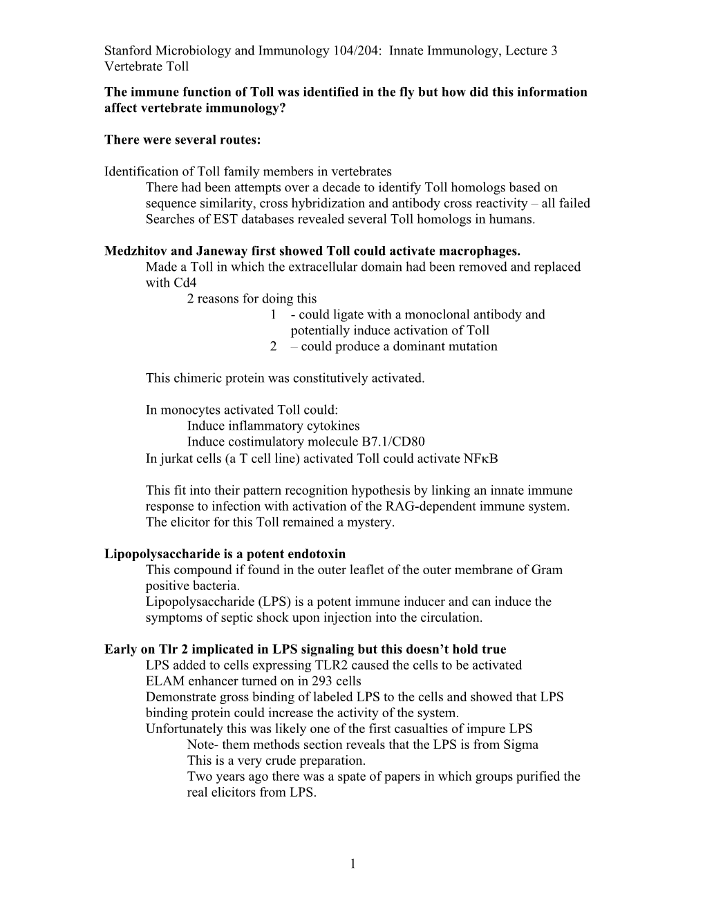 Stanford Microbiology and Immunology 104/204: Innate Immunology, Lecture 3