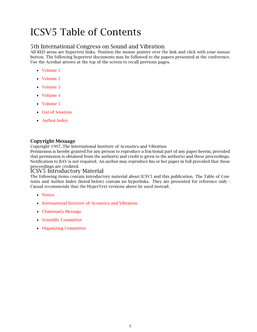 ICSV5 Table of Contents