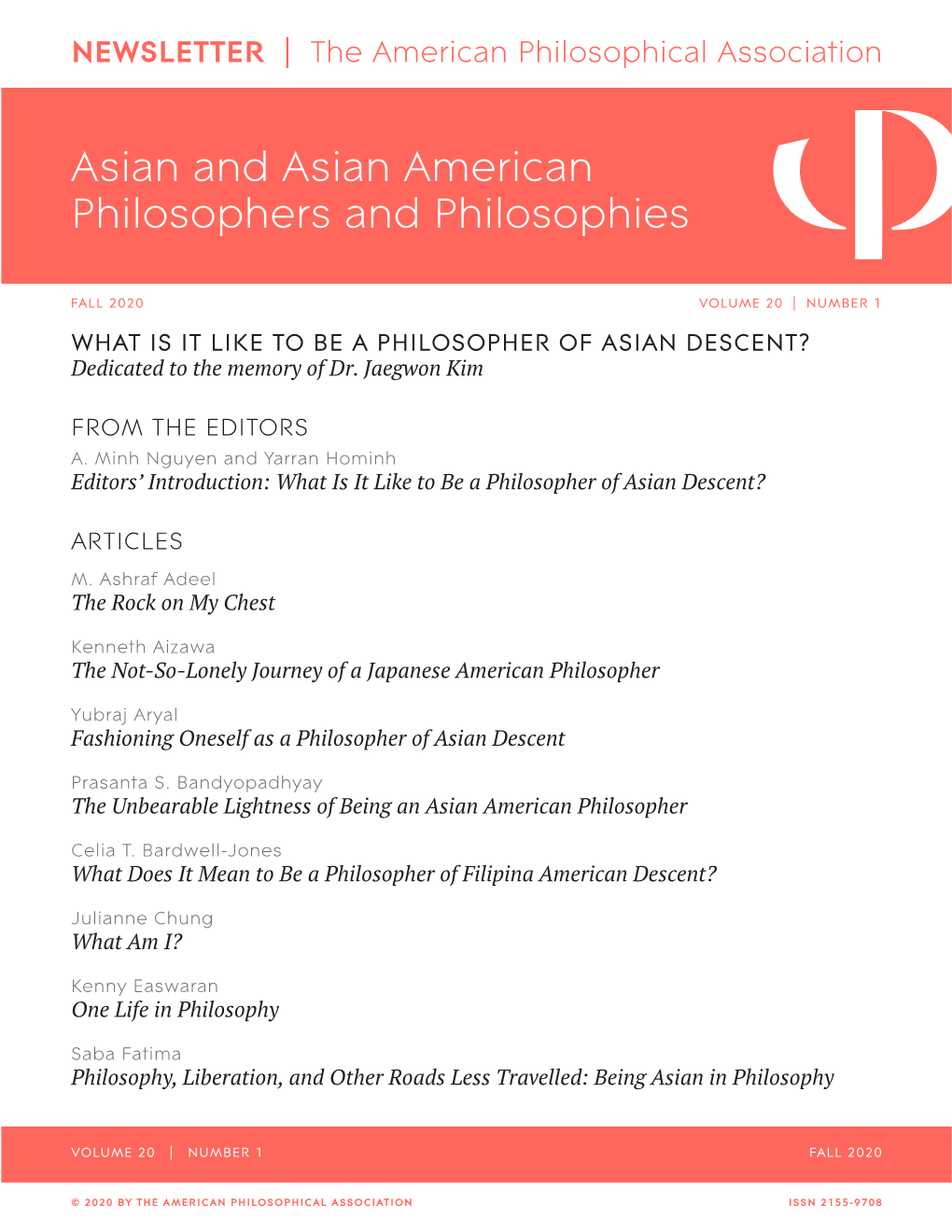 APA NEWSLETTER on Asian and Asian American Philosophers and Philosophies