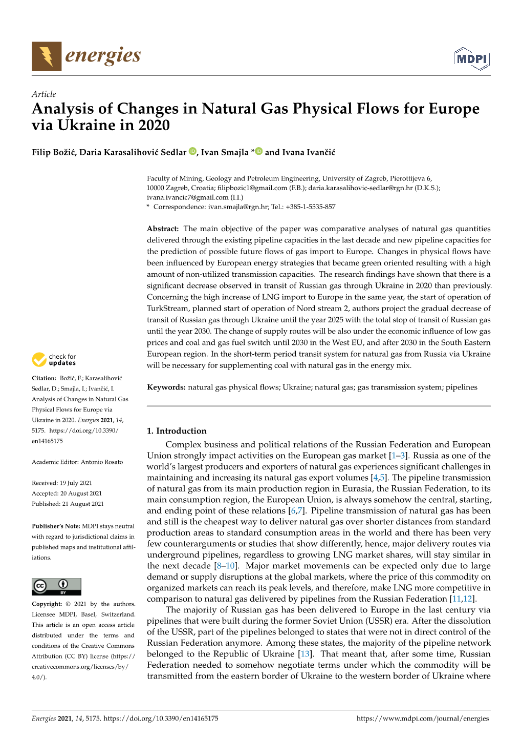 Analysis of Changes in Natural Gas Physical Flows for Europe Via Ukraine in 2020