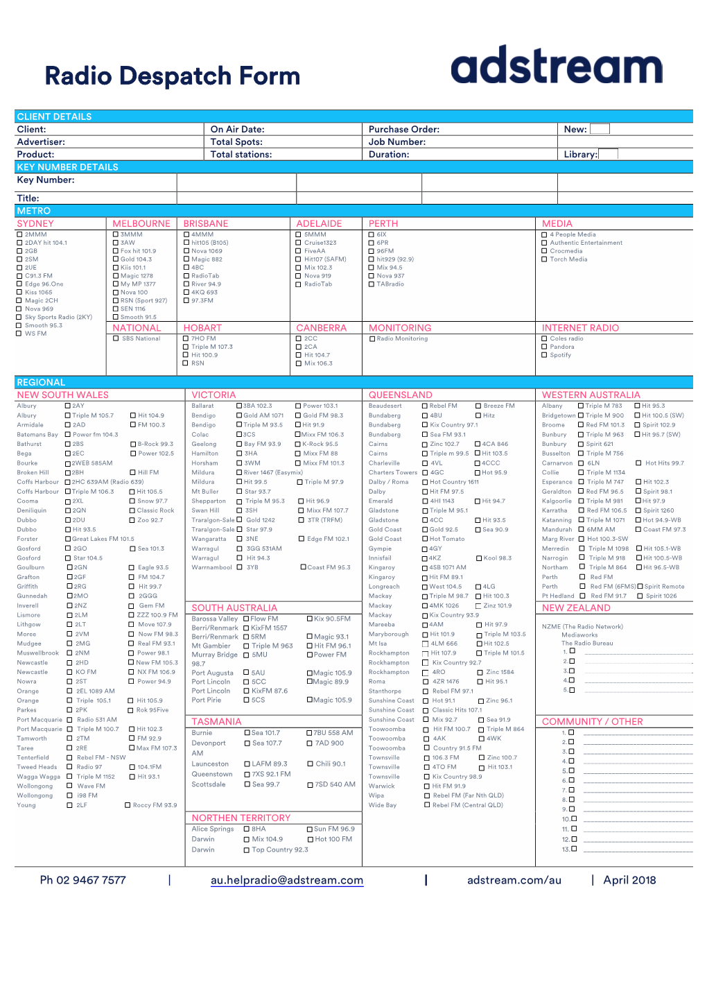 Radio Despatch Form