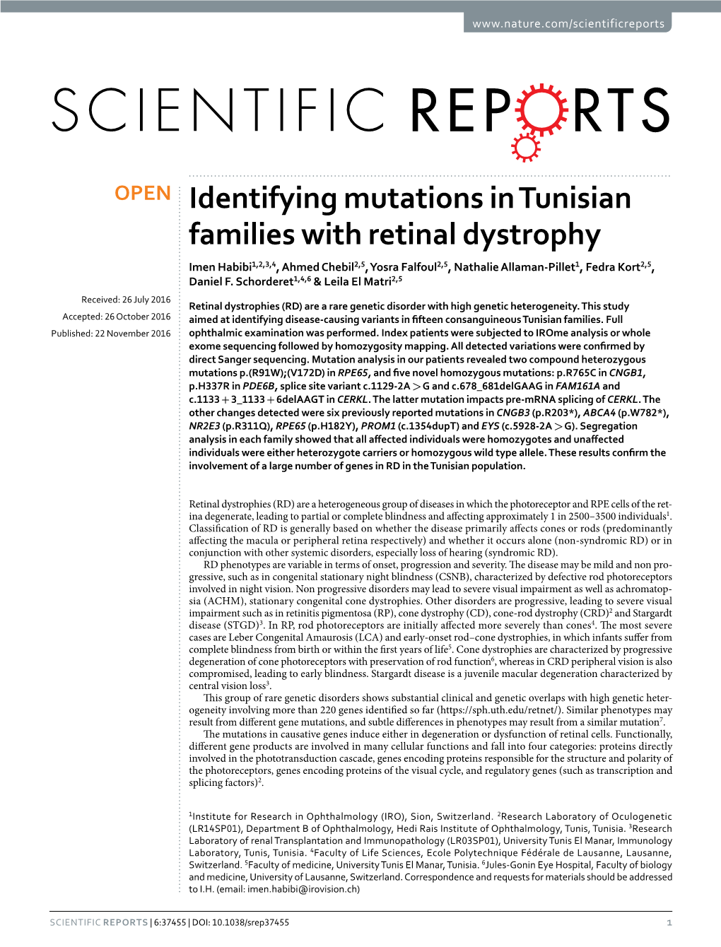 Identifying Mutations in Tunisian Families with Retinal Dystrophy