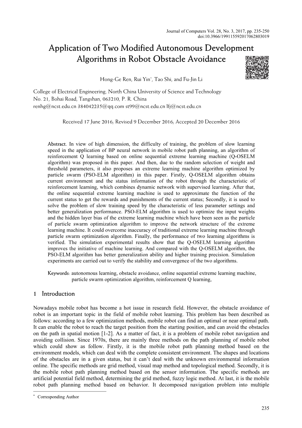 Application of Two Modified Autonomous Development Algorithms in Robot Obstacle Avoidance