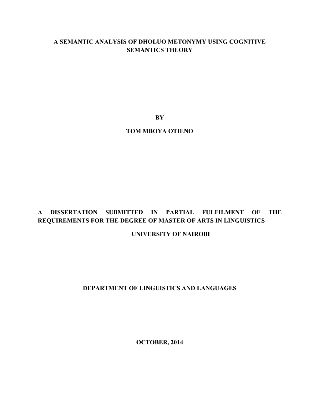 A Semantic Analysis of Dholuo Metonymy Using Cognitive Semantics Theory