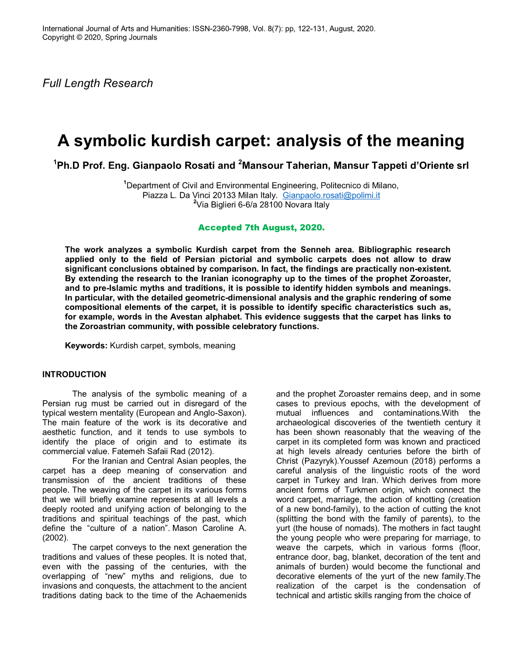 A Symbolic Kurdish Carpet: Analysis of the Meaning