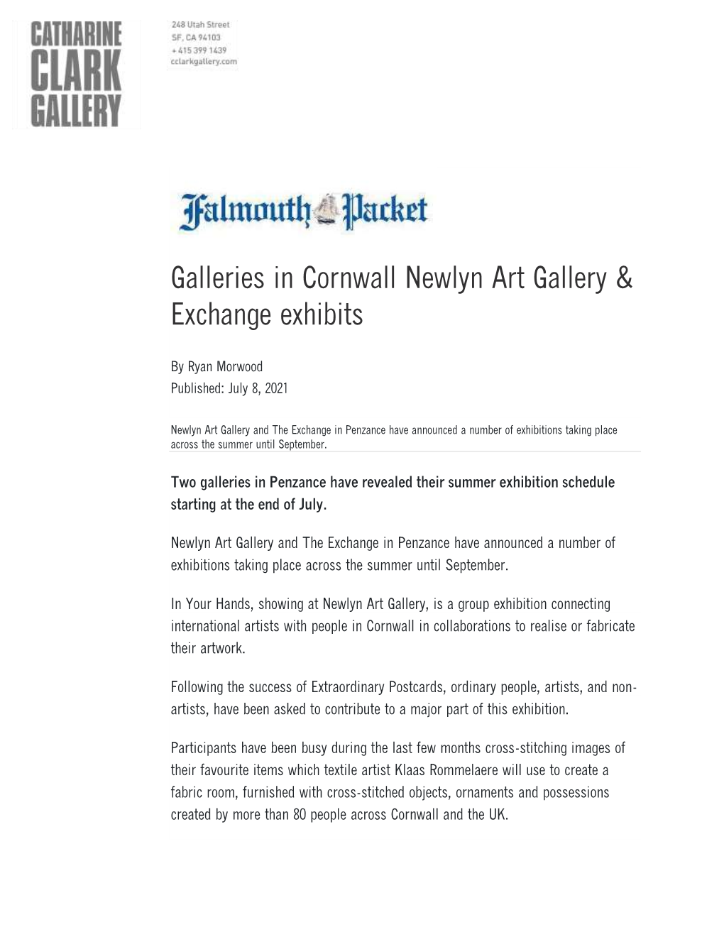 Galleries in Cornwall Newlyn Art Gallery & Exchange Exhibits