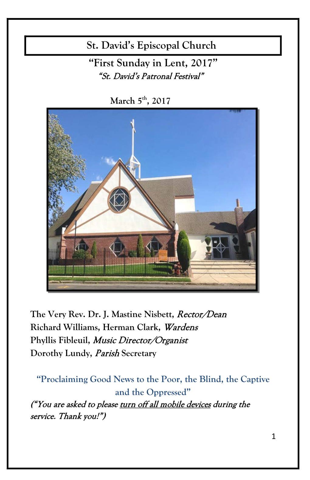 St. David's Episcopal Church “First Sunday in Lent, 2017”