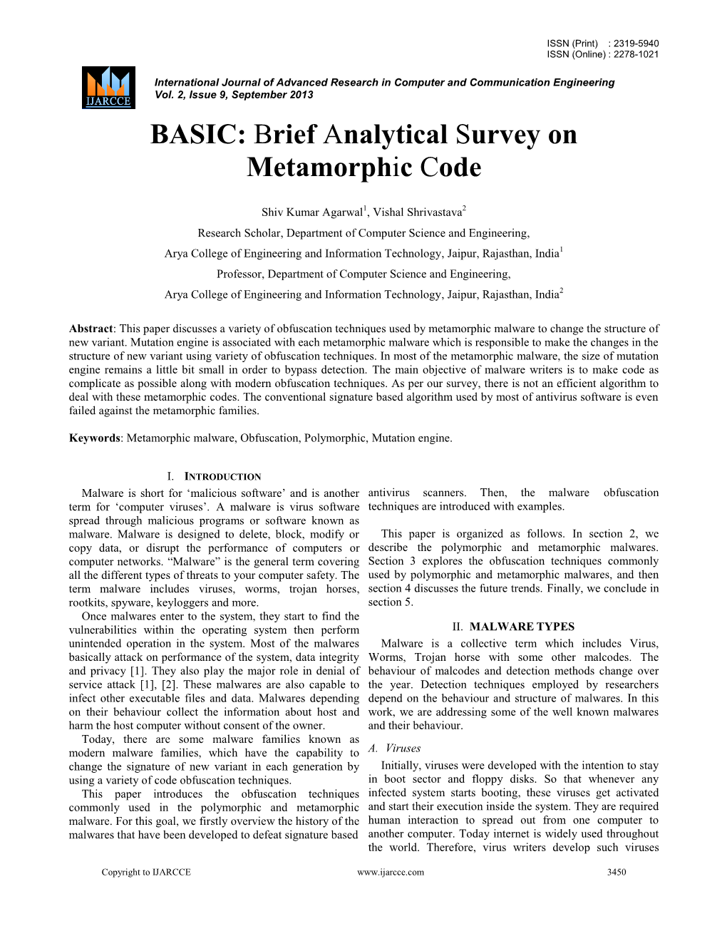 Brief Analytical Survey on Metamorphic Code