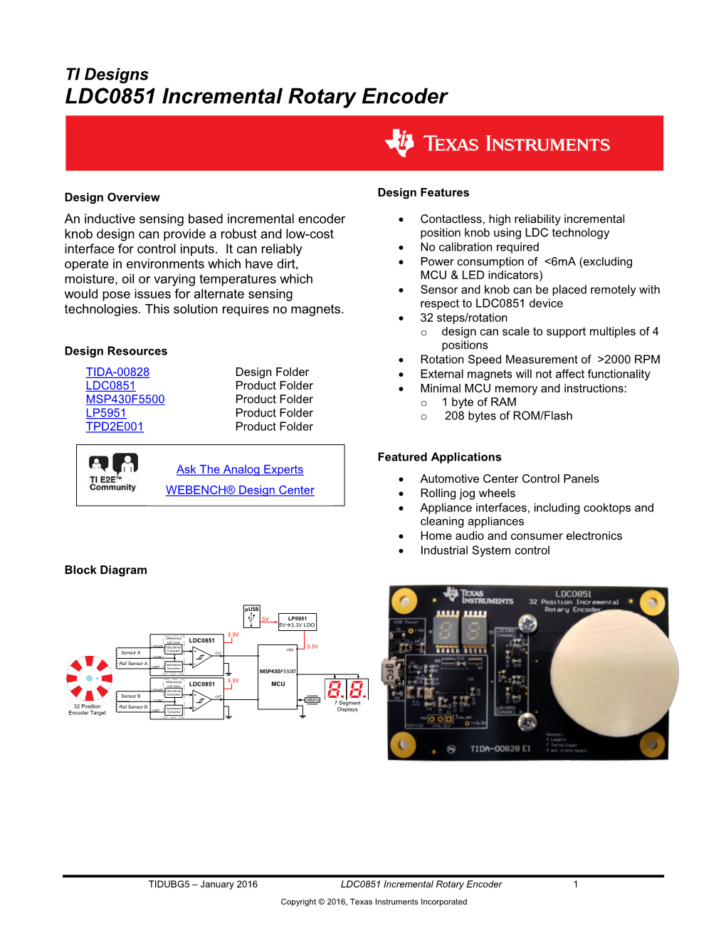 TI Designs LDC0851 Incremental Rotary Encoder