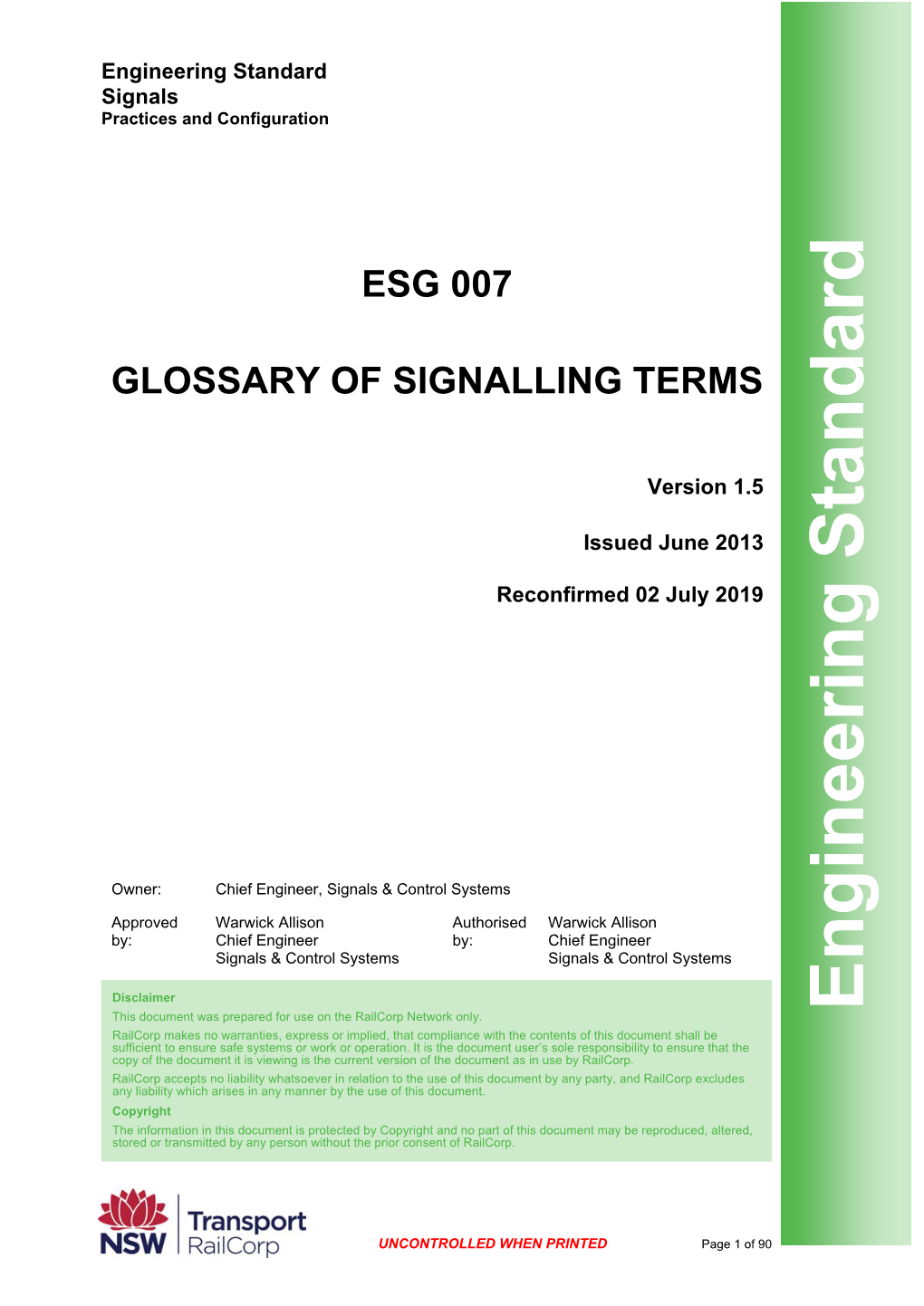 ESG 007 Glossary of Signalling Terms