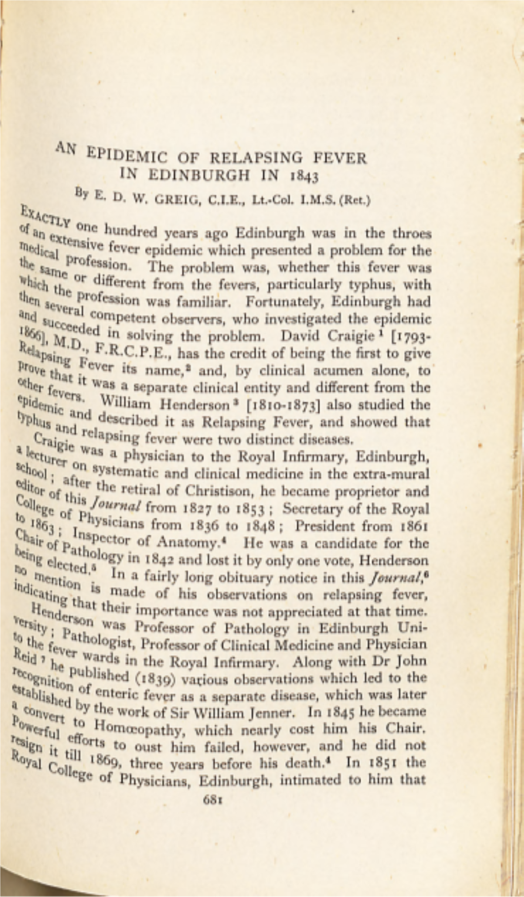 AN Epidemic of Relapsing Fever in EDINBURGH in 1843 by E