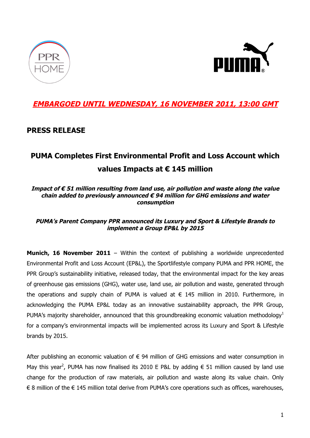 Download PRESS RELEASE PUMA E Pnl PART