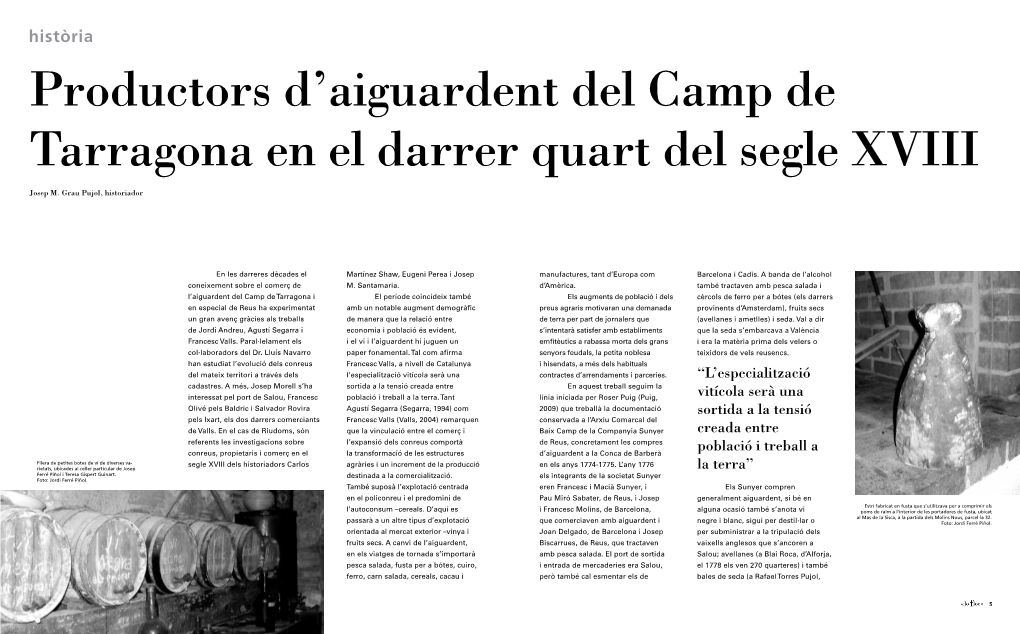 Productors D'aiguardent Del Camp De Tarragona En El Darrer Quart Del