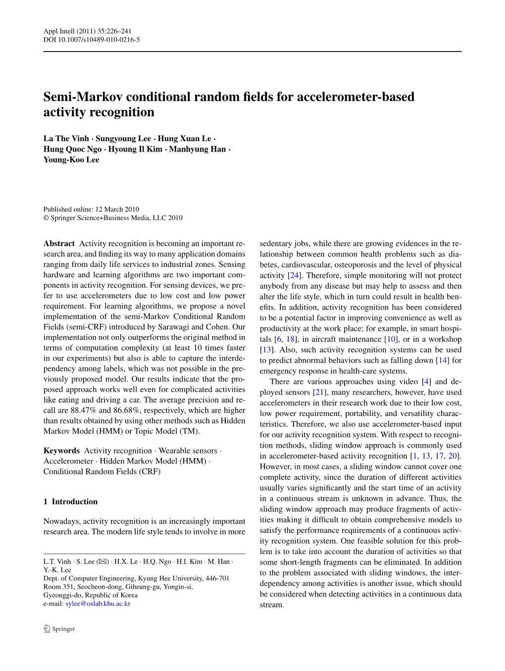 Semi-Markov Conditional Random Fields for Accelerometer-Based