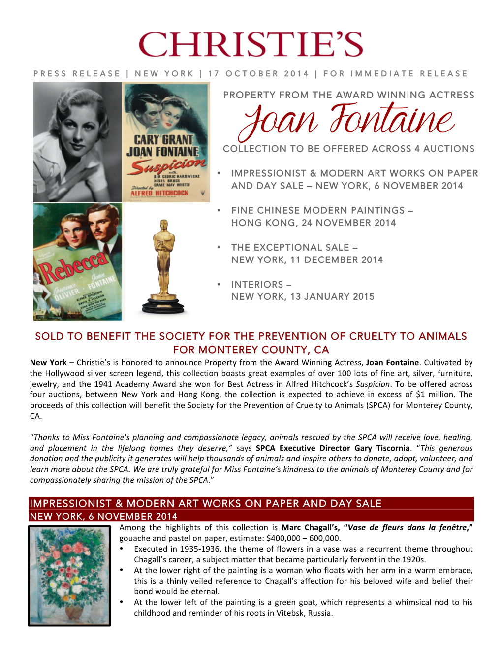 Joan Fontaine COLLECTION to BE OFFERED ACROSS 4 AUCTIONS