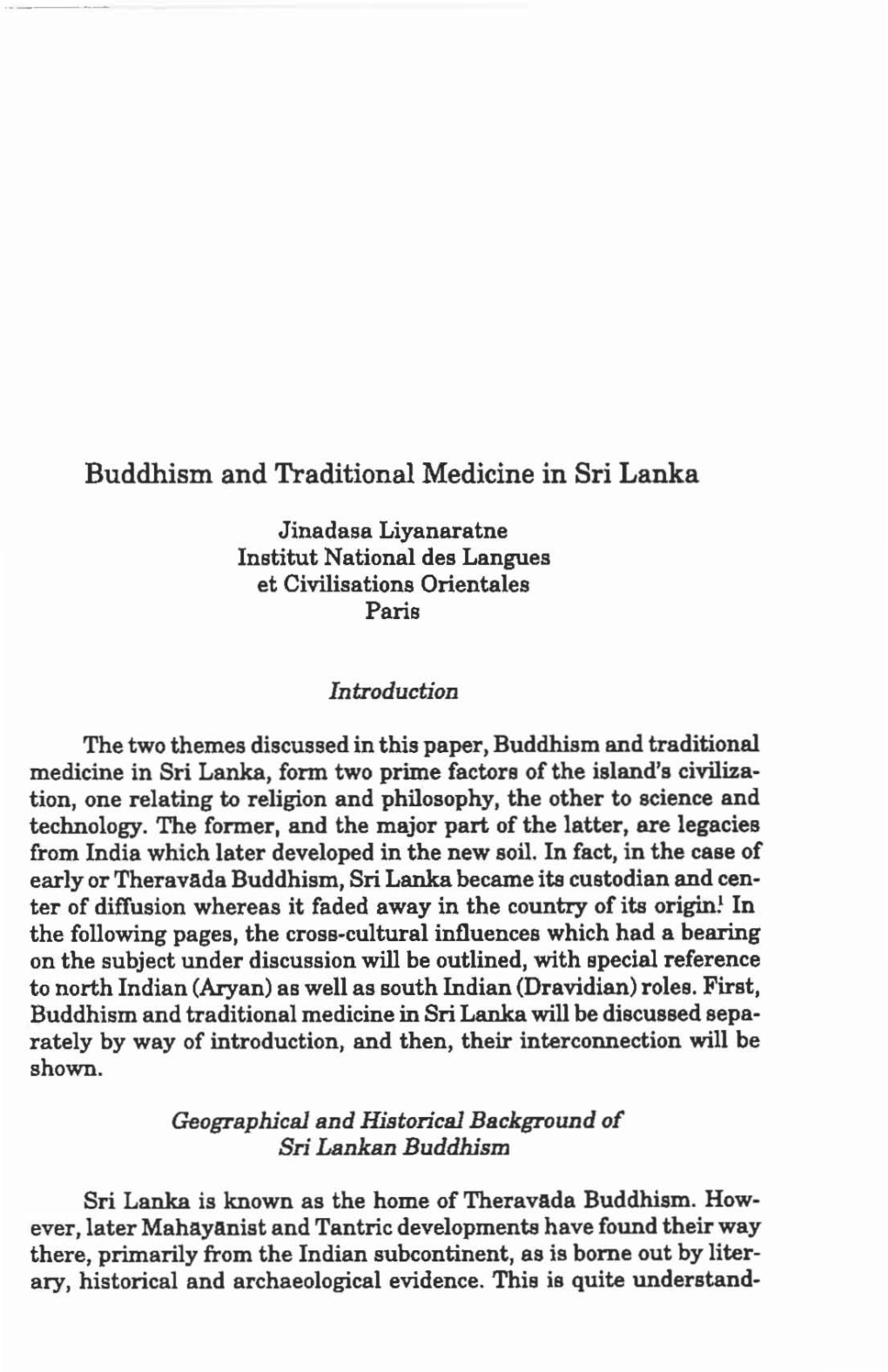Buddhism and Traditional Medicine in Sri Lanka