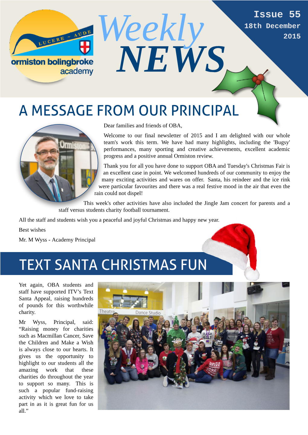 A Message from Our Principal Text Santa Christmas
