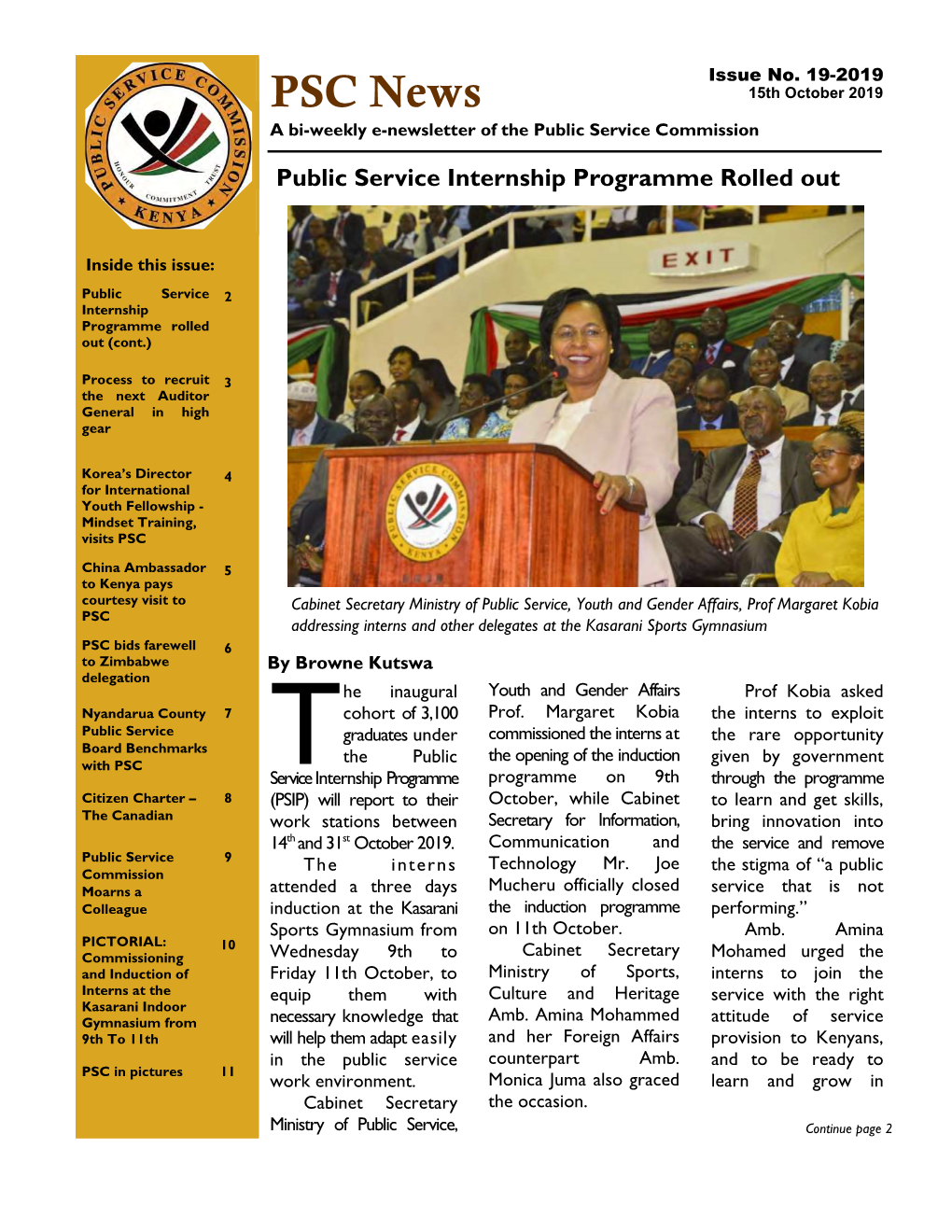 PSC News 15Th October 2019 a Bi-Weekly E-Newsletter of the Public Service Commission