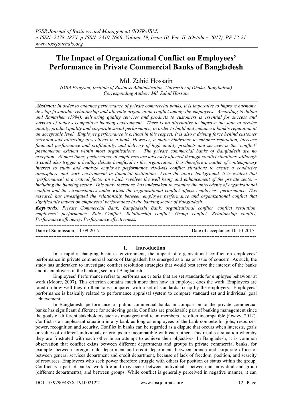 The Impact of Organizational Conflict on Employees' Performance In