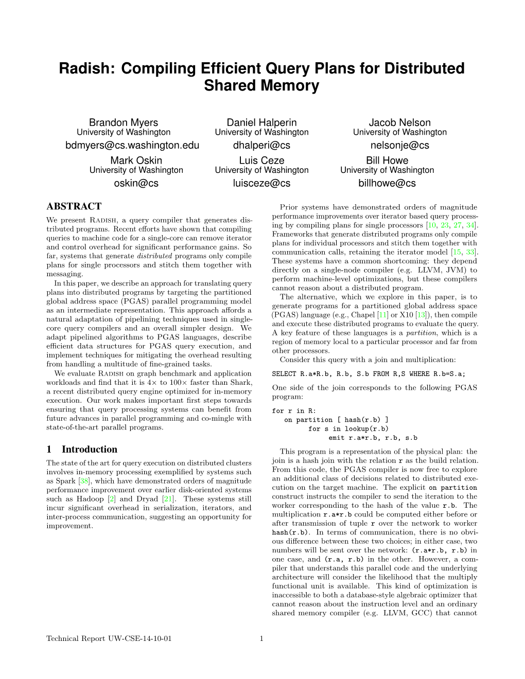 Radish: Compiling Efficient Query Plans for Distributed Shared Memory