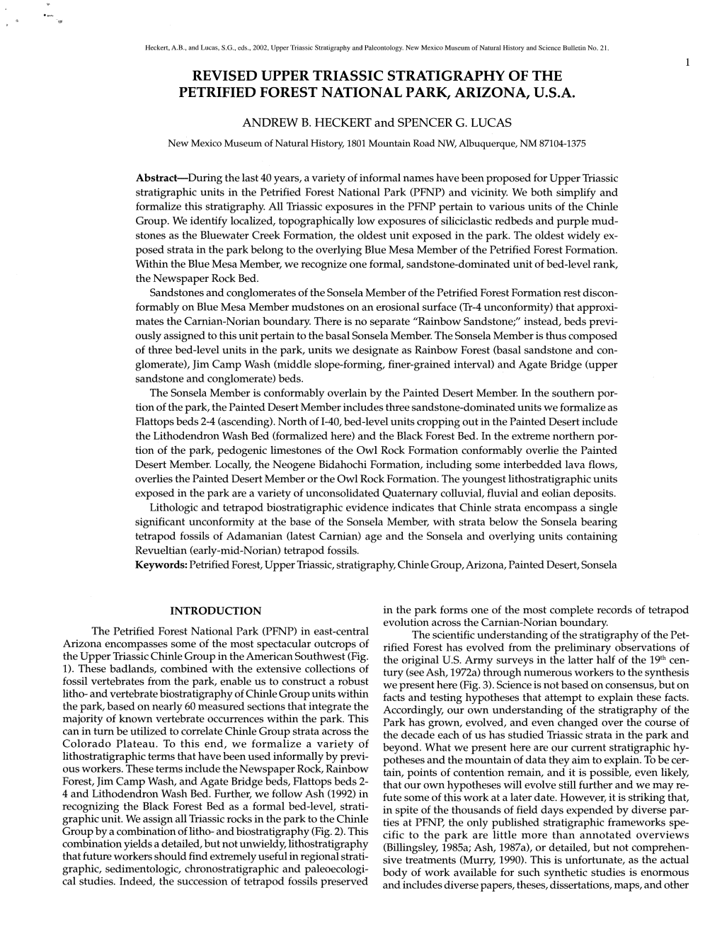 Revised Upper Triassic Stratigraphy of the Petrified Forest National Park, Arizona, U.S.A