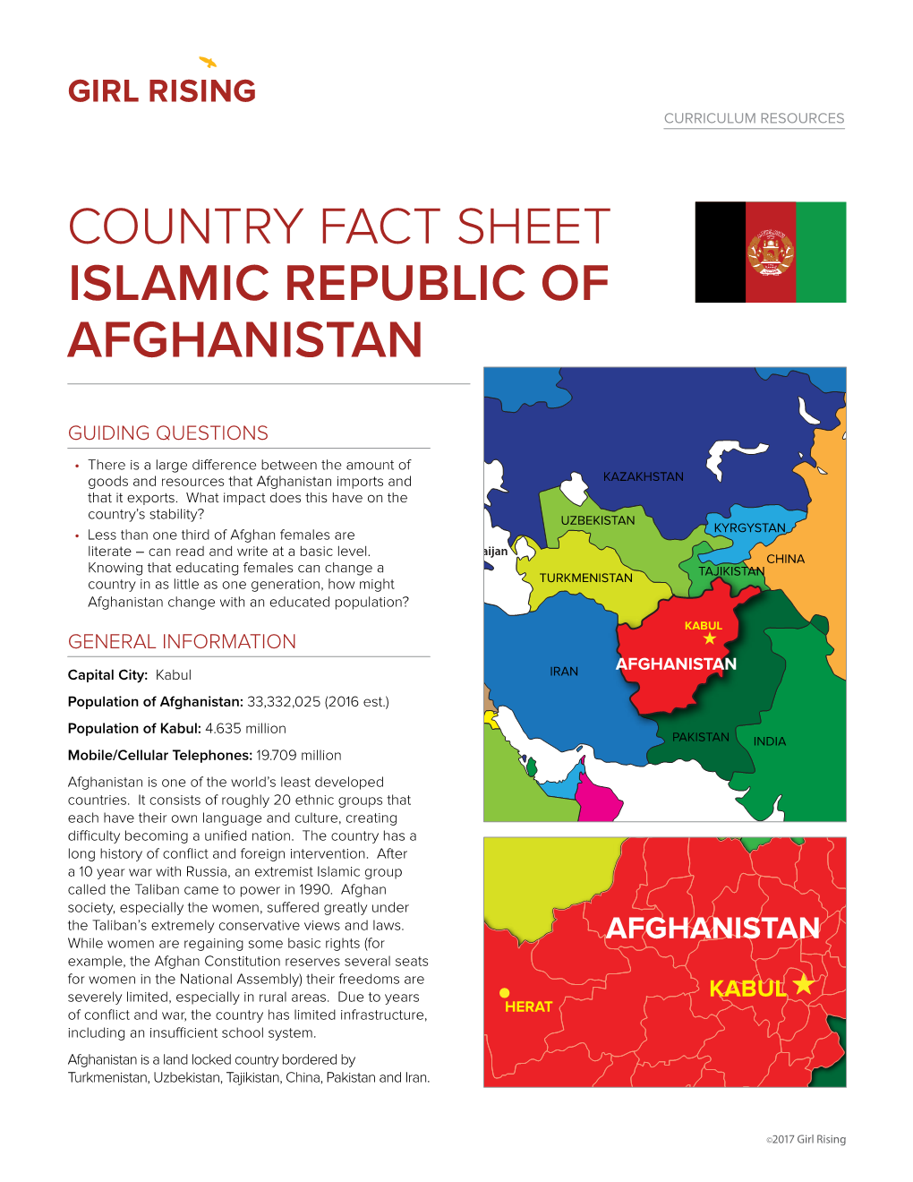 Country Fact Sheet Islamic Republic of Afghanistan