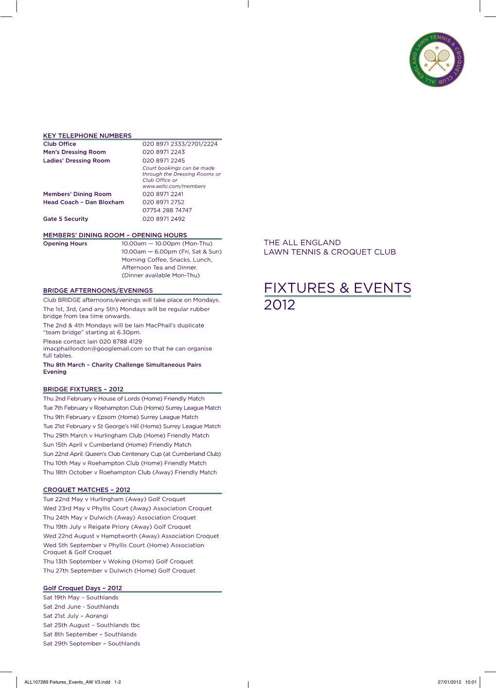 Fixtures & Events 2012