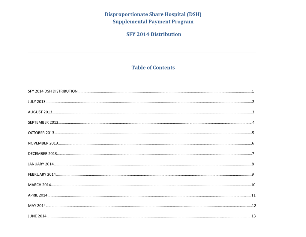 (DSH) Supplemental Payment Program SFY 2014 Distribution