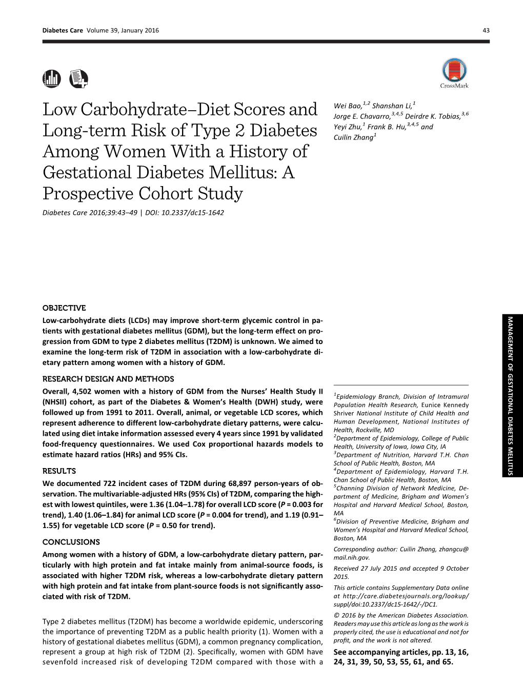 Low Carbohydrate–Diet Scores and Long-Term Risk of Type 2 Diabetes
