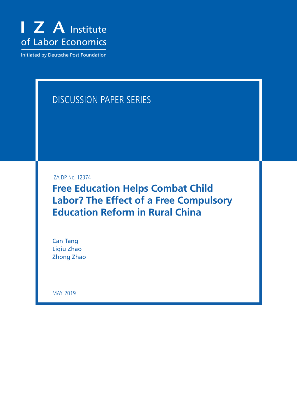Free Education Helps Combat Child Labor? the Effect of a Free Compulsory Education Reform in Rural China