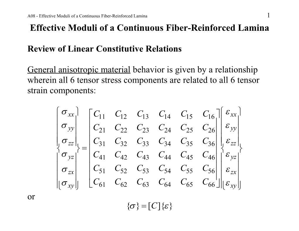 Effective Moduli of a Continuous Fiber-Reinforced Lamina