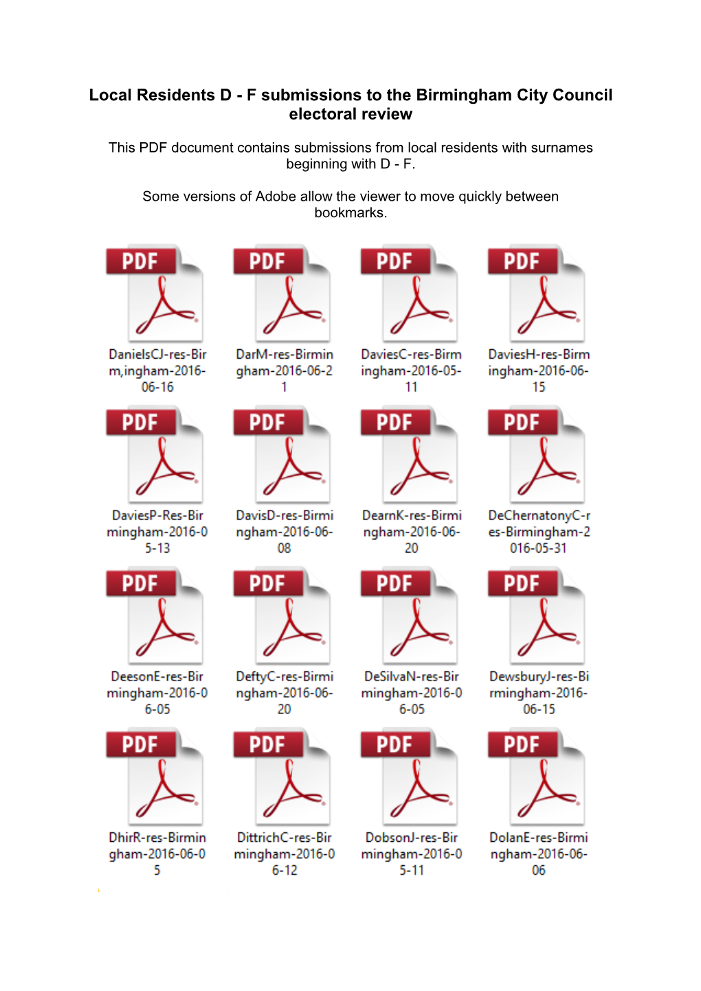 F Submissions to the Birmingham City Council Electoral Review