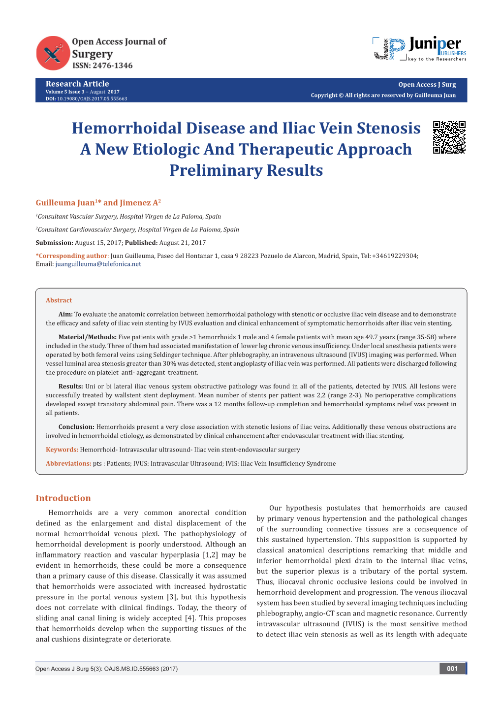 Hemorrhoidal Disease and Iliac Vein Stenosis a New Etiologic and Therapeutic Approach Preliminary Results