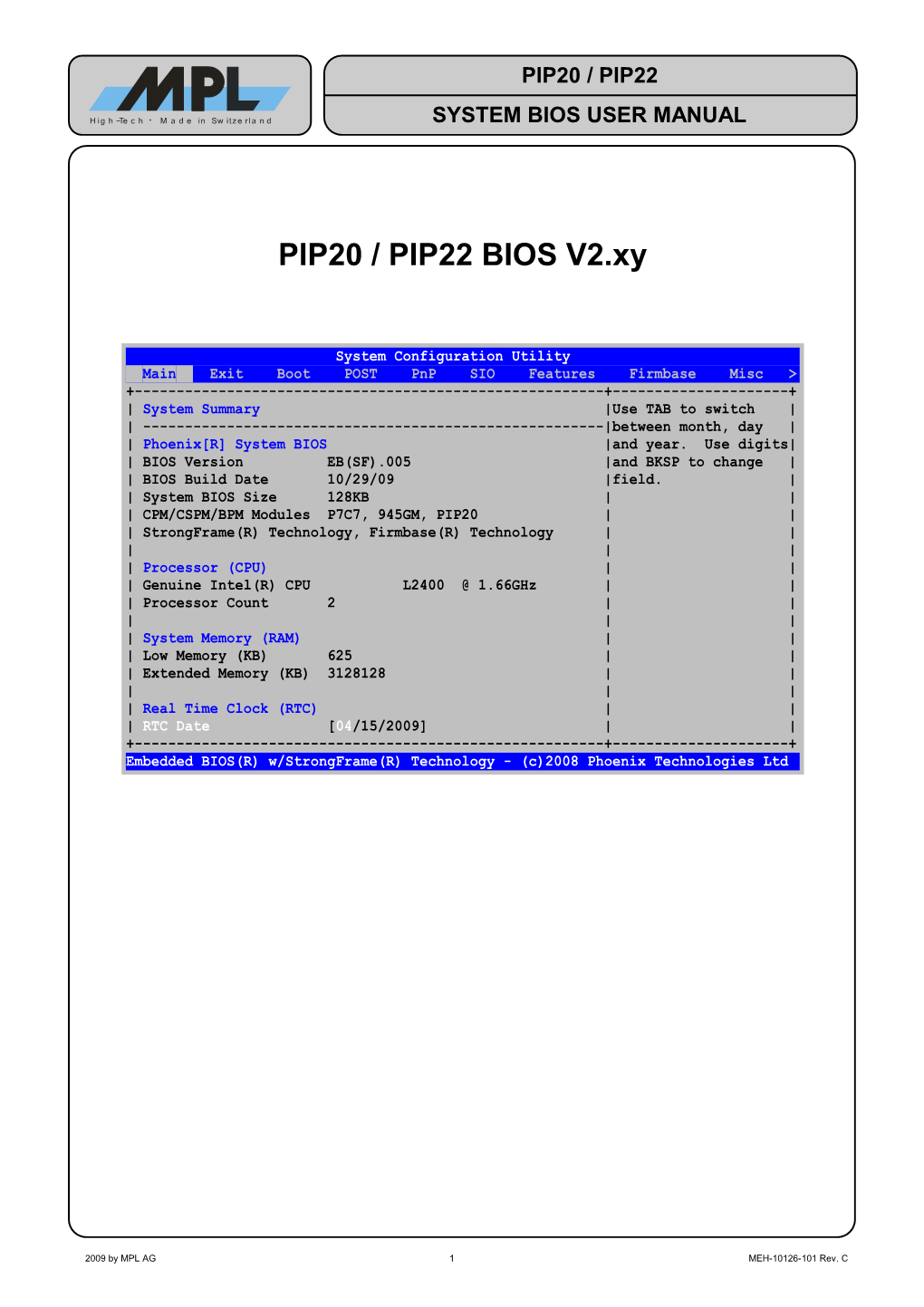 PIP20 / PIP22 BIOS V2.Xy