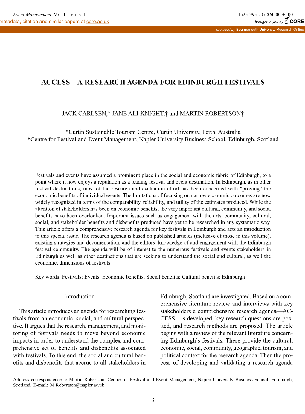 Access—A Research Agenda for Edinburgh Festivals